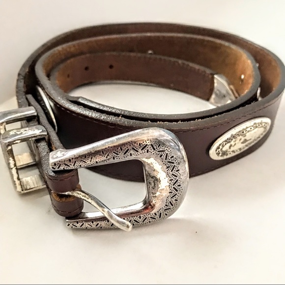 BRIGHTON Concho Leather Belt Western Brown Silver - Picture 14 of 15